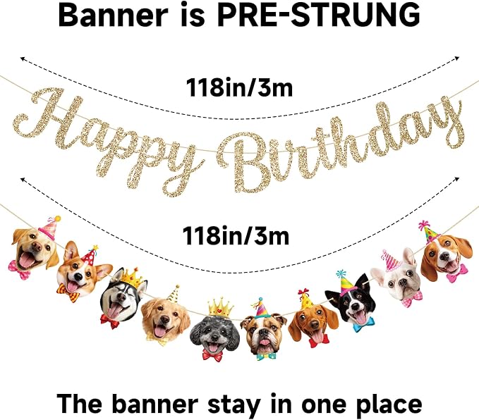 Alynta Dog Happy Birthday Banner Pre-Strung Dog Birthday Party Decorations | NO - Image 3