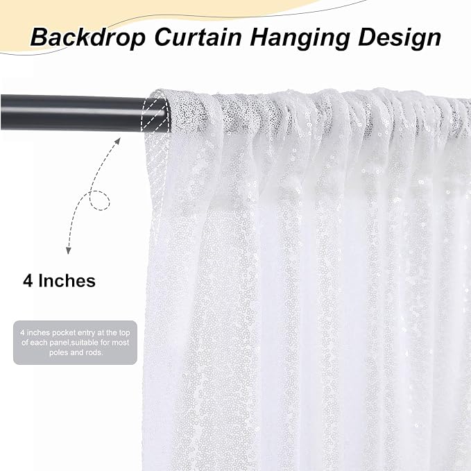White Sequin Backdrop Curtains-2 Panels 2FTx8FT White Backdrop - Image 2