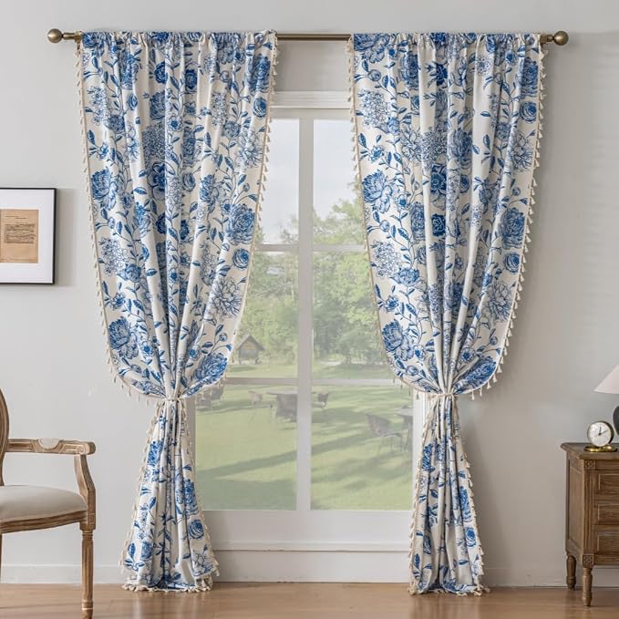 F-CHU Boho Curtains for Living Room 96 Inch Length French Country Floral Drapes - Image 5
