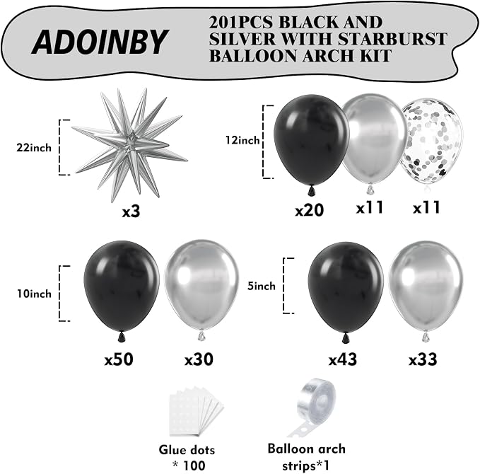 Black and Silver Balloon Arch Kit, Different Size Balloons - Image 2