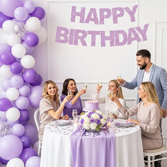 BEISHIDA Pre-Strung Light Purple Happy Birthday Banner Party Sign Decor | - Image 6