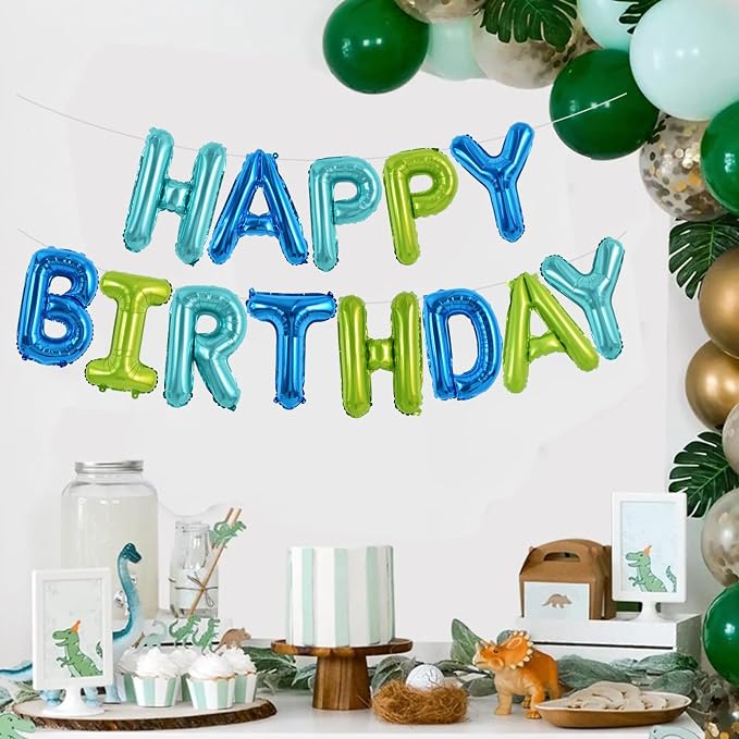 TONIFUL 16 Inch Blue and Green Happy Birthday Balloon Banner Decor - Image 6