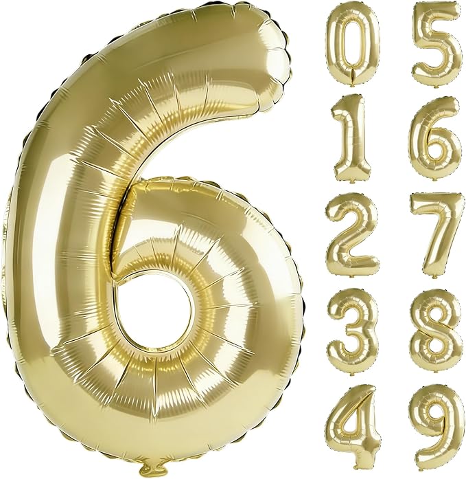 40 Inch Number 6 Balloons for 6th Birthday Party Decorations, 0-100 Champagne by FOBELEC