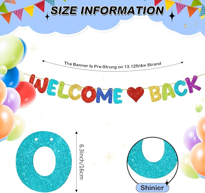 Fulmoon Pre Strung Welcome Back Glitter Banner First Day of School Party - Image 3