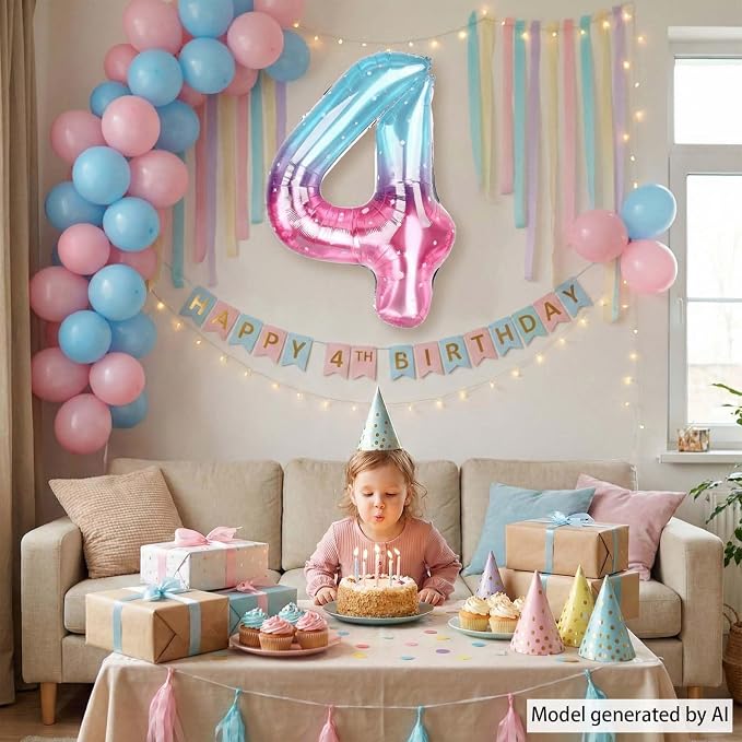 40 Inch Pink Blue Number 4 Balloon, Large Gradient Pink Blue Mylar Foil Number - Image 6