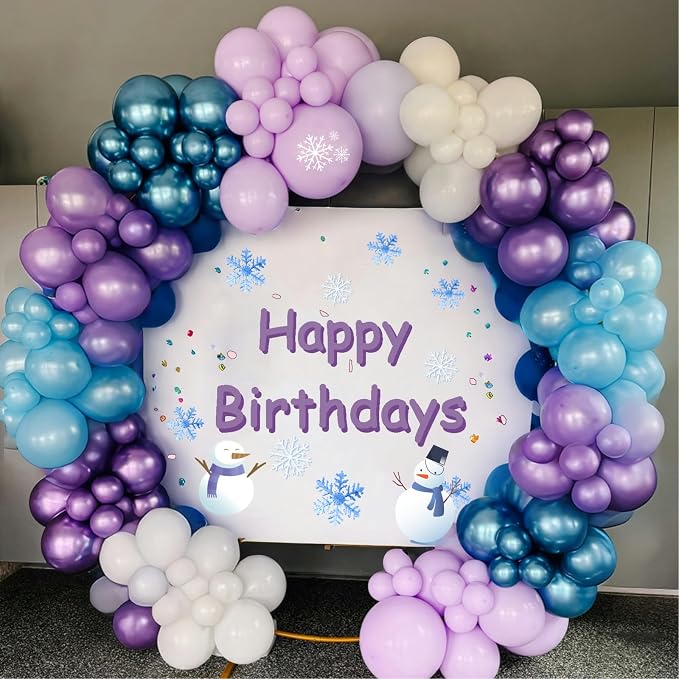 Blue Purple Snowflake Balloons Set, 12 Inch Metallic Blue Purple Balloon - Image 4