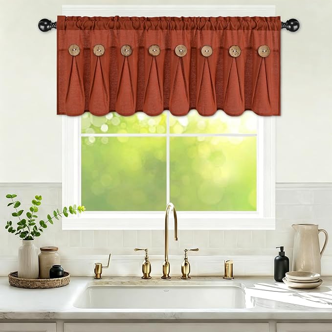 Farmhouse Valance Curtains, Boho Cotton Linen Kitchen Valance, Rod Pocket - Image 3