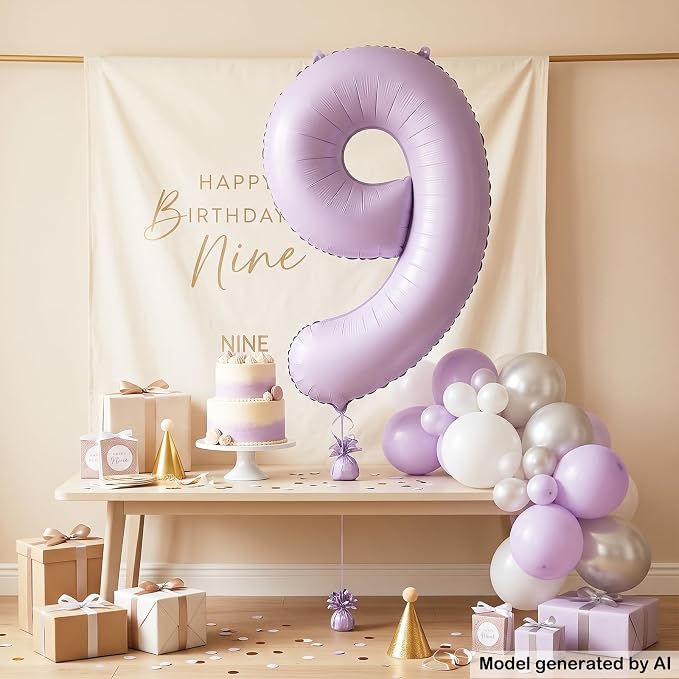 40" Pastel Purple Foil Number 9 Balloon - Image 3