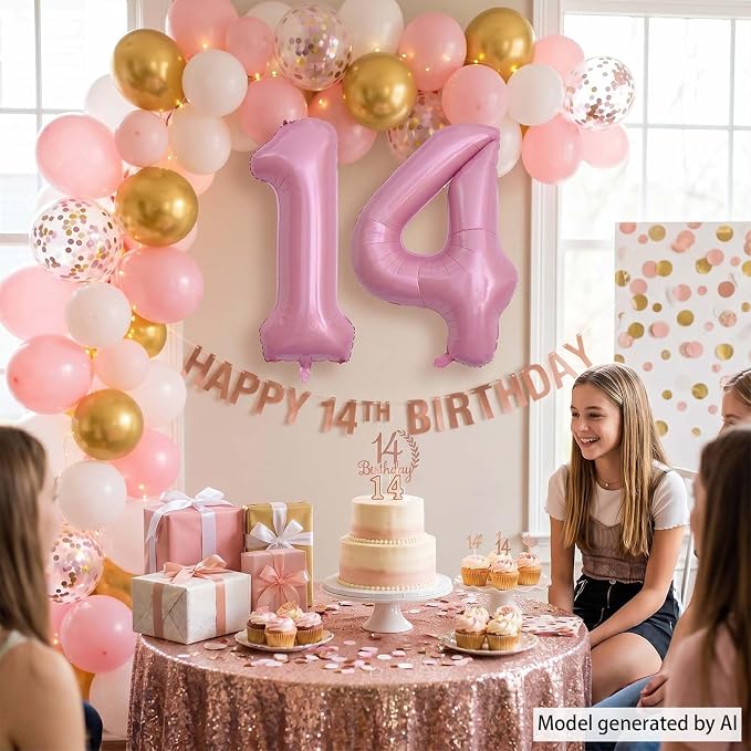 Pearlescent Pink Number 14 Balloon 40 Inch, Shiny Foil - Image 3