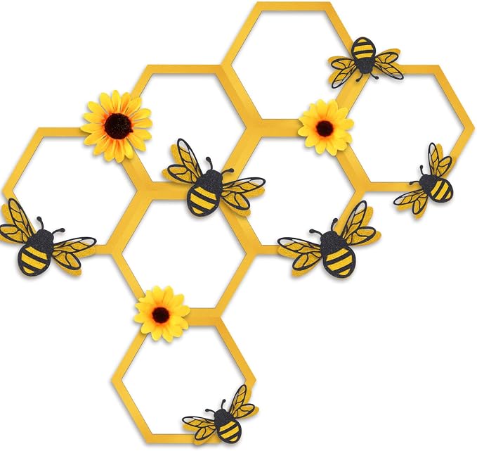 Yousoontic 26 Pcs Honeycomb Decorations Include 7.9'' Wooden Hexagon 3D Bee by Yousoontic