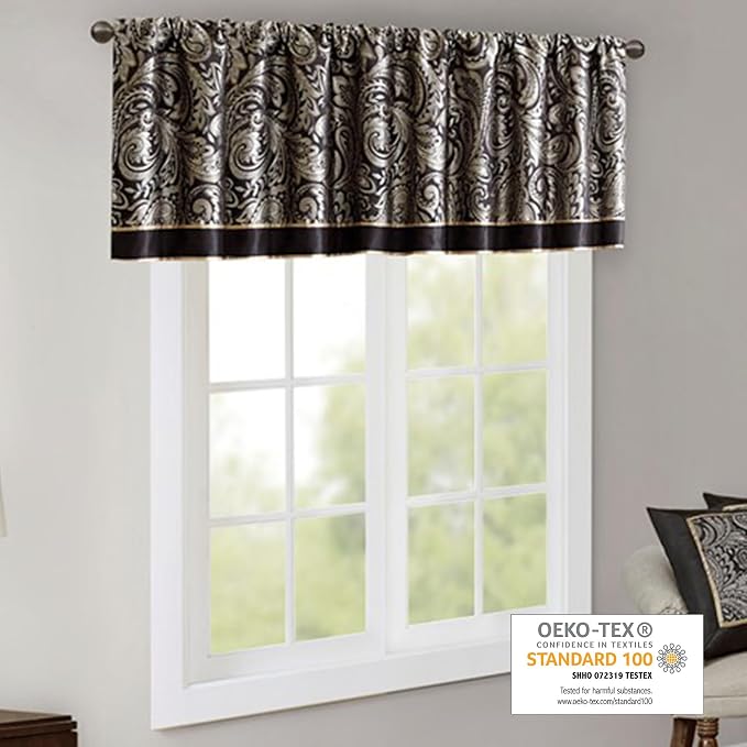 Madison Park Aubrey Jacquard Rod Pocket Valance, Classic Elegant Silk Paisley - Image 2