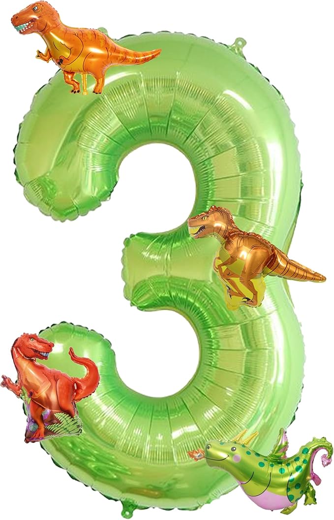 Dinosaur 3rd Birthday Decorations 40 Inch Giant Green Number 3 Foil Balloon | by FacnyGather