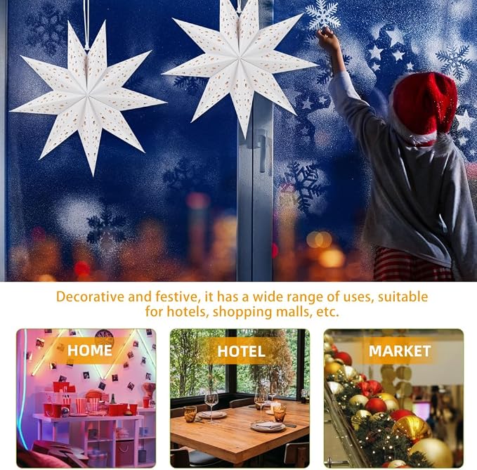 OSALADI 3Pcs Paper Star Lantern Lampshade 9 Pointed Star Hanging Decorations - Image 9