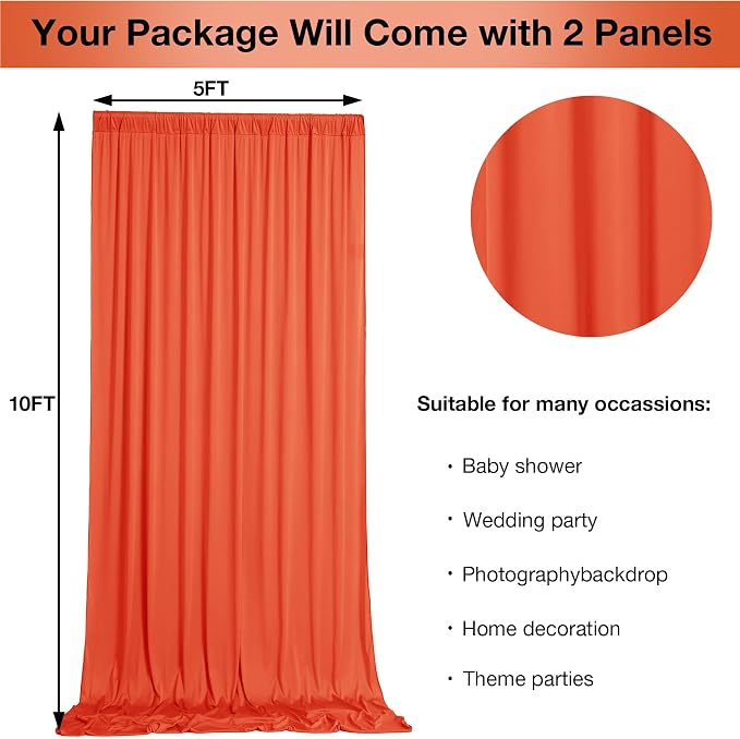 10ftx10ft Wrinkle Free Orange Backdrop Curtains - Image 5