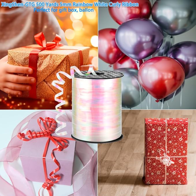 500 Yards Silver Laser Curling Ribbon 5mm Shiny Metallic Balloon String Curly - Image 2