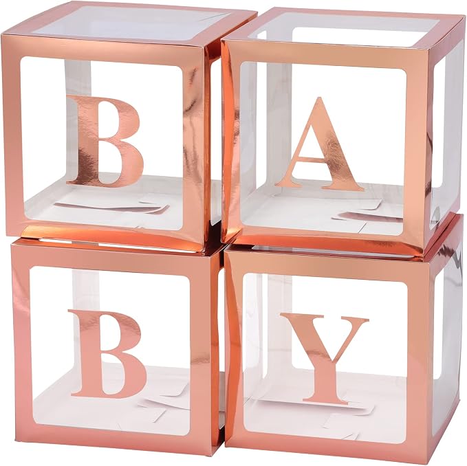 Voircoloria Balloon Boxes with Letters Gift Box, Rose Gold, 4 Clear Boxes | by Voircoloria