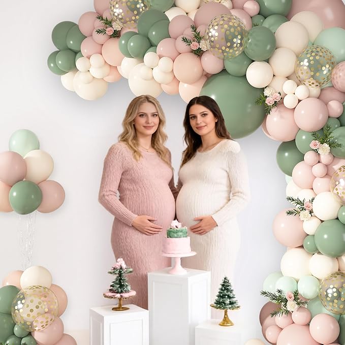 152Pcs Pink and Sage Green Balloons Arch Kit Different Size | Baby in Bloom - Image 4
