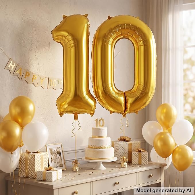 40 Inch Gold Number 10 Foil Balloon - Image 3