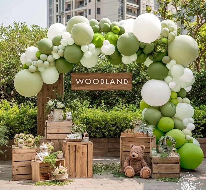 Green Balloon Arch Kit Double Stuffed Olive Dusty Sage Green White Balloons - Image 9