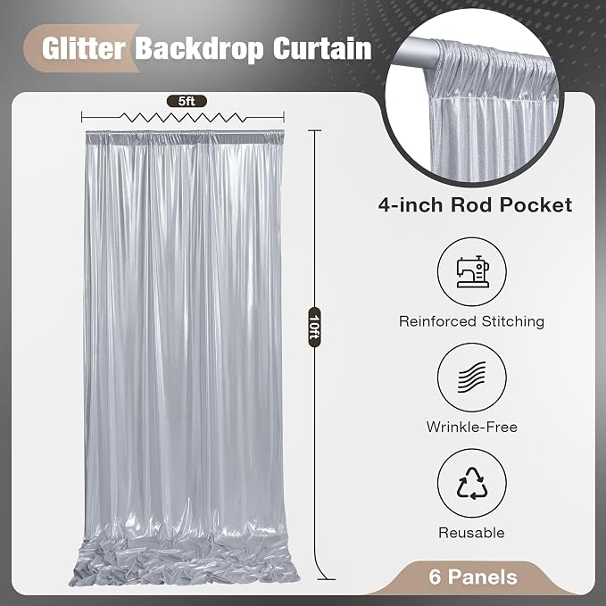 30x10FT Silver Sequin Backdrop Curtain - Image 2