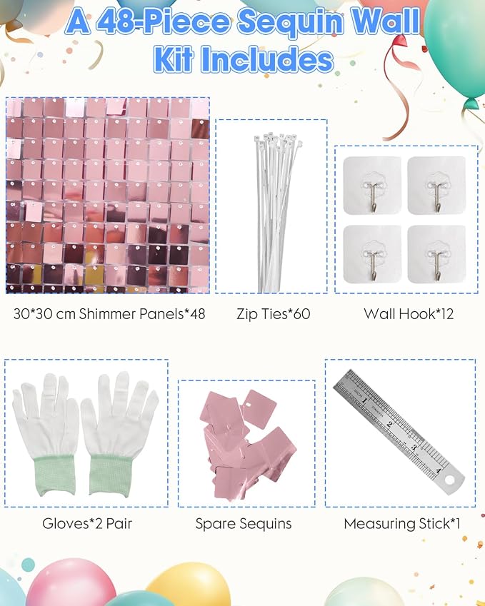 Pink Shimmer Wall Backdrop 48 Panels Cover 6 x 8 Ft, Photo Backdrops - Image 4
