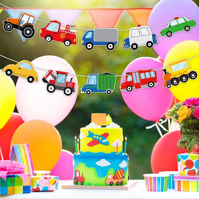 Hooqict Happy Birthday Banner Transportation Birthday Decorations Car Train - Image 8