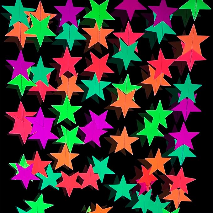 110feet UV Star Paper Neon Garland Streamers Black Light Decorations - Image 3