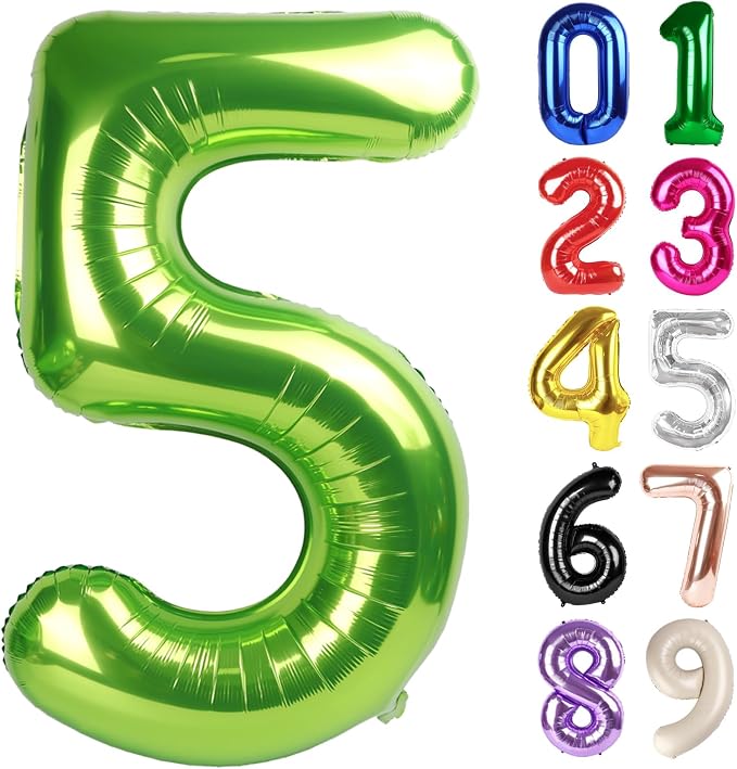 5 Balloon - Light Green Birthday Number Balloons, 40 Inch Party Decorations | by ALPHADELTAPI