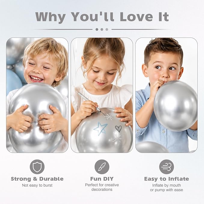 Metallic Silver Balloons 12 Inch Chrome Silver Helium Party Balloon | 30 pcs - Image 3