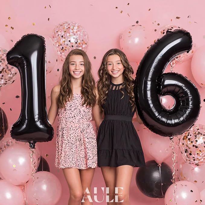 AULE 40 Inch Black 16 Balloon Number Foil 0-9 Birthday Big Numbers | Birthday - Image 4