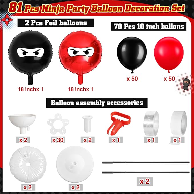 Arrowbash 2 Sets Ninja Party Decorations Ninja Adjustable Balloon Column Stand - Image 2