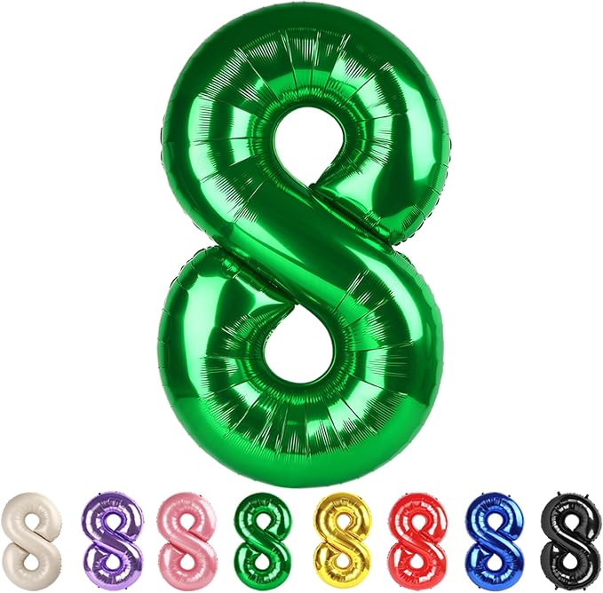 8 Balloon Numbers Party Decorations, 40In Dark Green Balloons by Mluchee