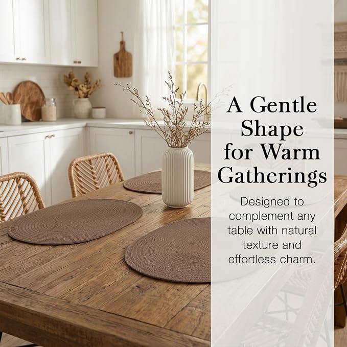 Placemats Set of 6, Woven Oval Braided Dining Table Mats | 12 x 17.5 Inch Size - Image 6