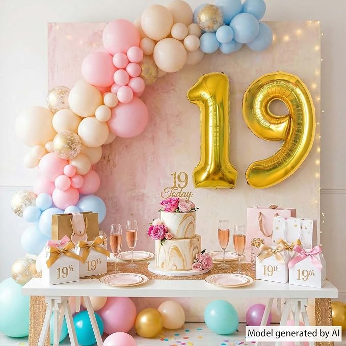 Gold Number 19 Balloon 40 Inch, Shiny Foil Decor - Image 3
