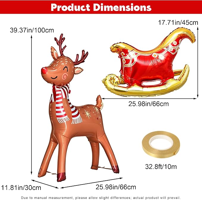 4Pcs 39in Large Standing Reindeer Balloons Deer Sleigh Christmas Balloons | - Image 2