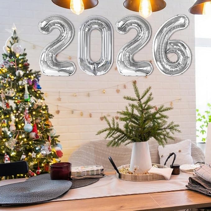 2026 Balloon Numbers Party Decorations, 40In Silver Balloons | Eye-catching - Image 3