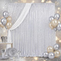 Silver Sequin Backdrop Curtains 2 Pcs 3.3ftx8ft Sparkle Backdrop Fabric | by B-COOL
