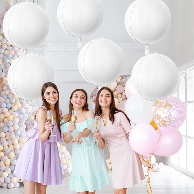 6Pcs Matte White Round Foil Balloons, Giant 4D Round Ball Balloons, 22 Inch - Image 4