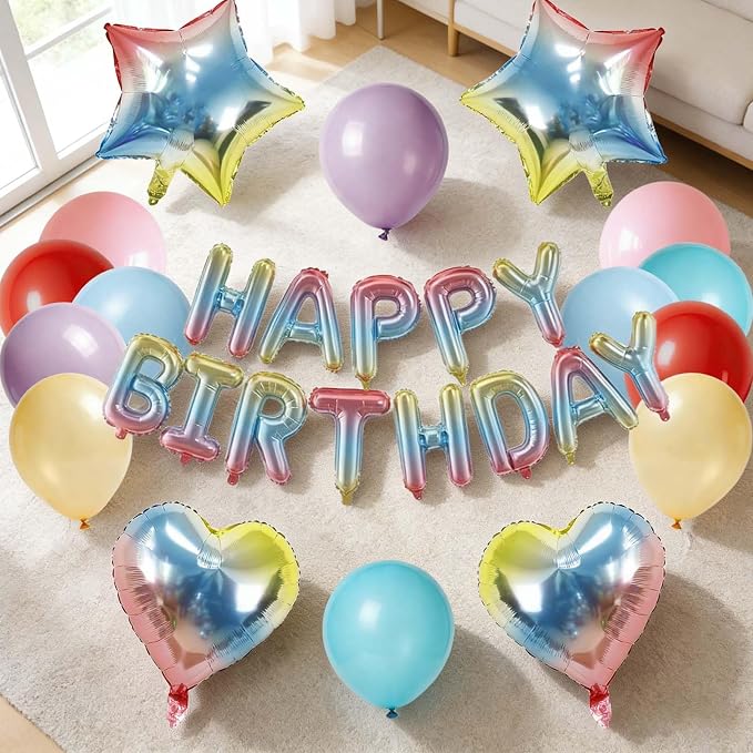 27 Pcs Iridescent Birthday Decorations, 3D Letters Iridescent Happy Birthday - Image 5