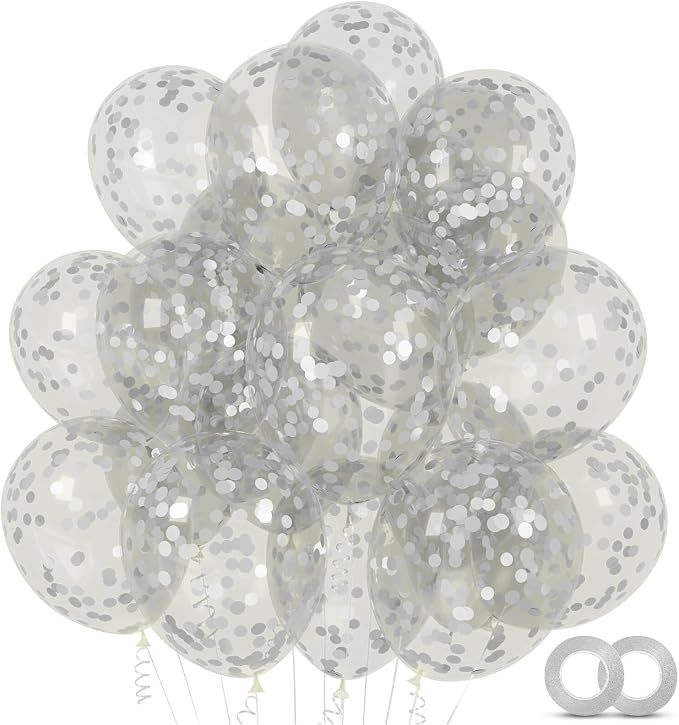 100pcs Silver Confetti Balloons 12 inch | Clear Latex balloon by ASIYUHY