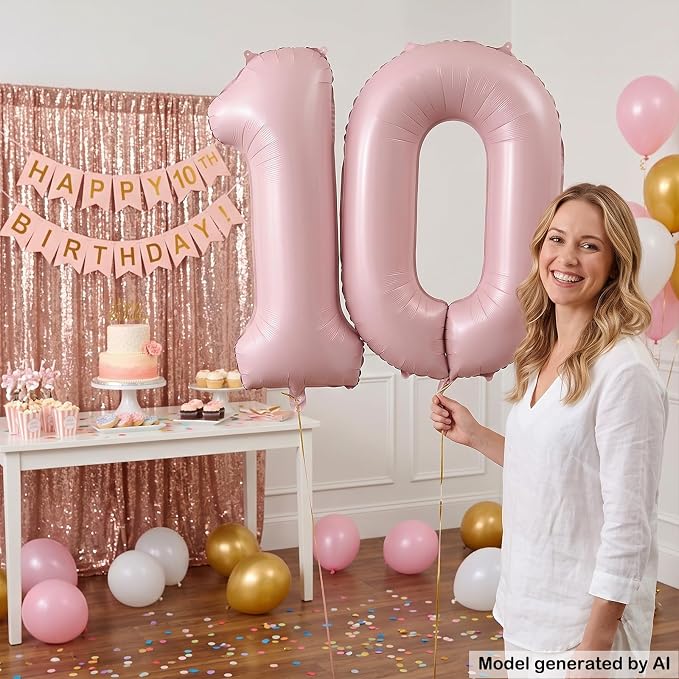 40" Light Pink Foil Number 10 Balloon - Image 4