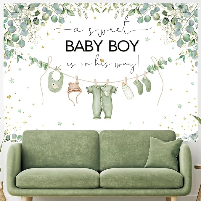 InMemory Greenery Baby Shower Backdrop Oh Baby Clothes Welcome Newborn Party - Image 4