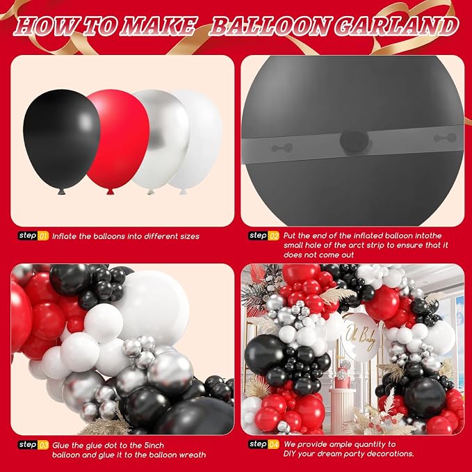 412Pcs Red Black and White Balloon Garland Arch Kit, 18 12 10 5 Inch Different - Image 3