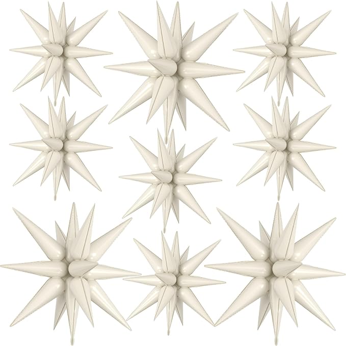 9Pcs Cream White Star Balloons, Large Explosion Star Foil Balloons, Cone Mylar by Dagelar