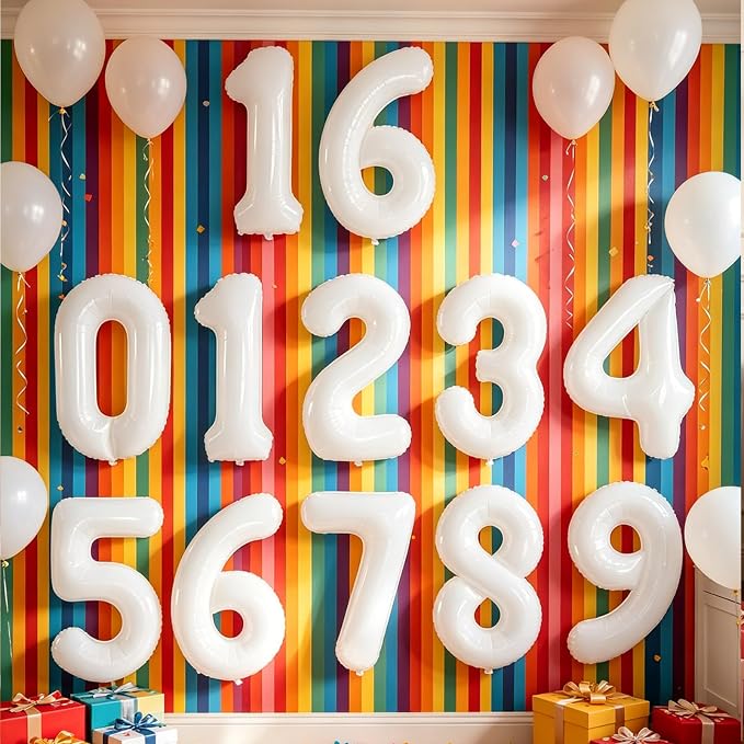 2 Set 20 Pcs Number Balloons 16 Inch White 0-9 Number Mylar Foil Balloons White - Image 6