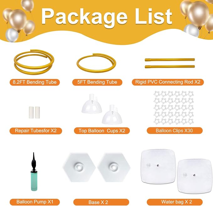 Gold Balloon Arch Stand Kit, 9.3ft & 6ft Free Bending Soft Balloon Flower - Image 2