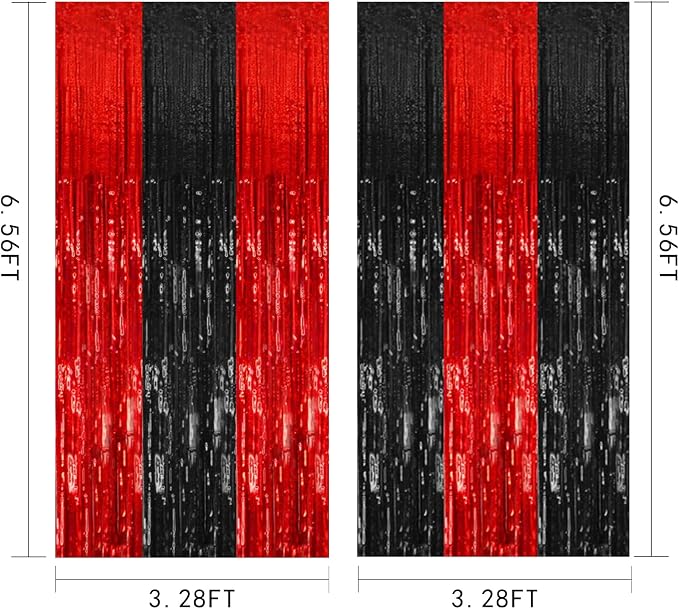2 Pack Black and Red Party Backdrop Streamers Decorations Foil Fringe Curtains - Image 7
