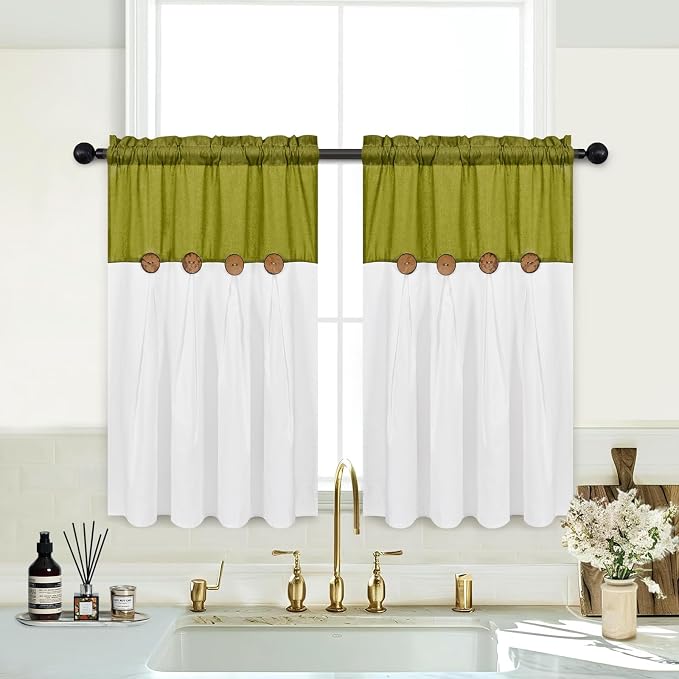 Farmhosue Kitchen Curtains 36 Inch Length, Rustic Cotton Linen Tier Curtains - Image 2