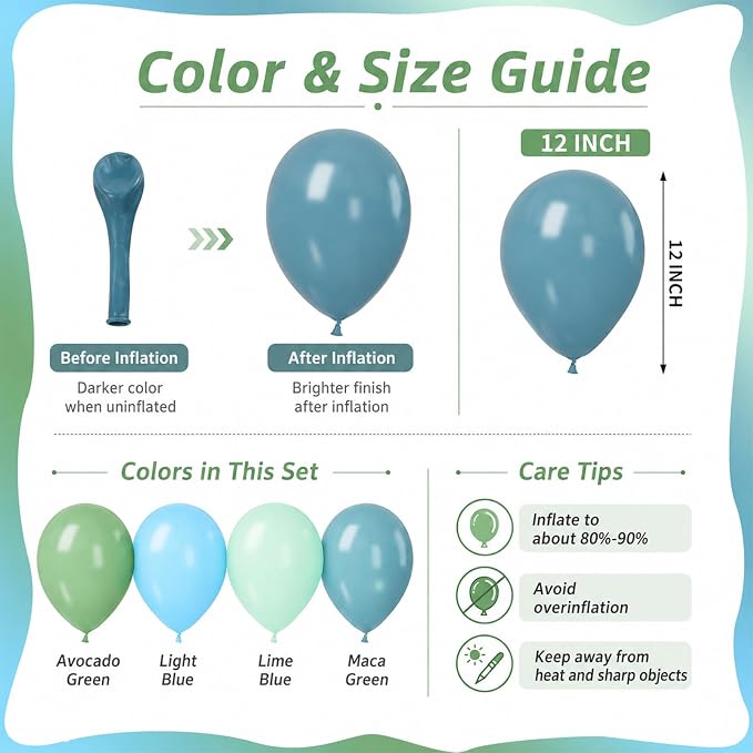 Blue and Green Balloons, Slate Blue Balloon Arch Kit, Baby Blue Light Green - Image 5