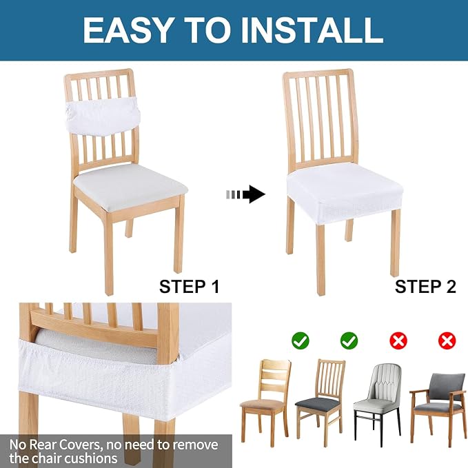 Smiry Waterproof Seat Covers for Dining Room Chairs, No Rear Covers | Stretch - Image 5